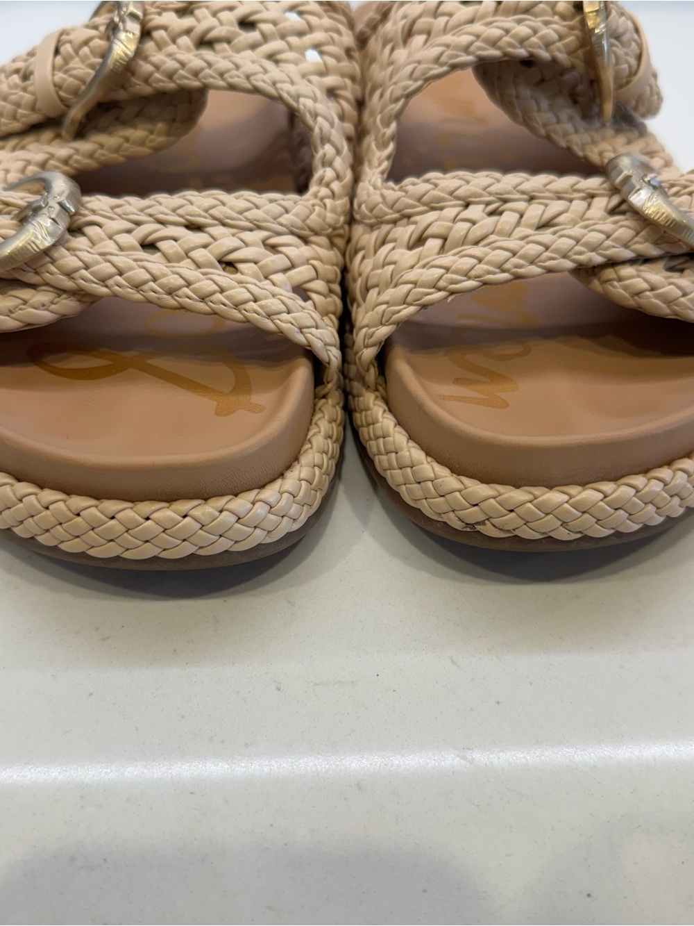 Sam Edelman Reid Woven Double Buckle Platform Slide Sandals Beige Size 8 - Picture 7 of 13